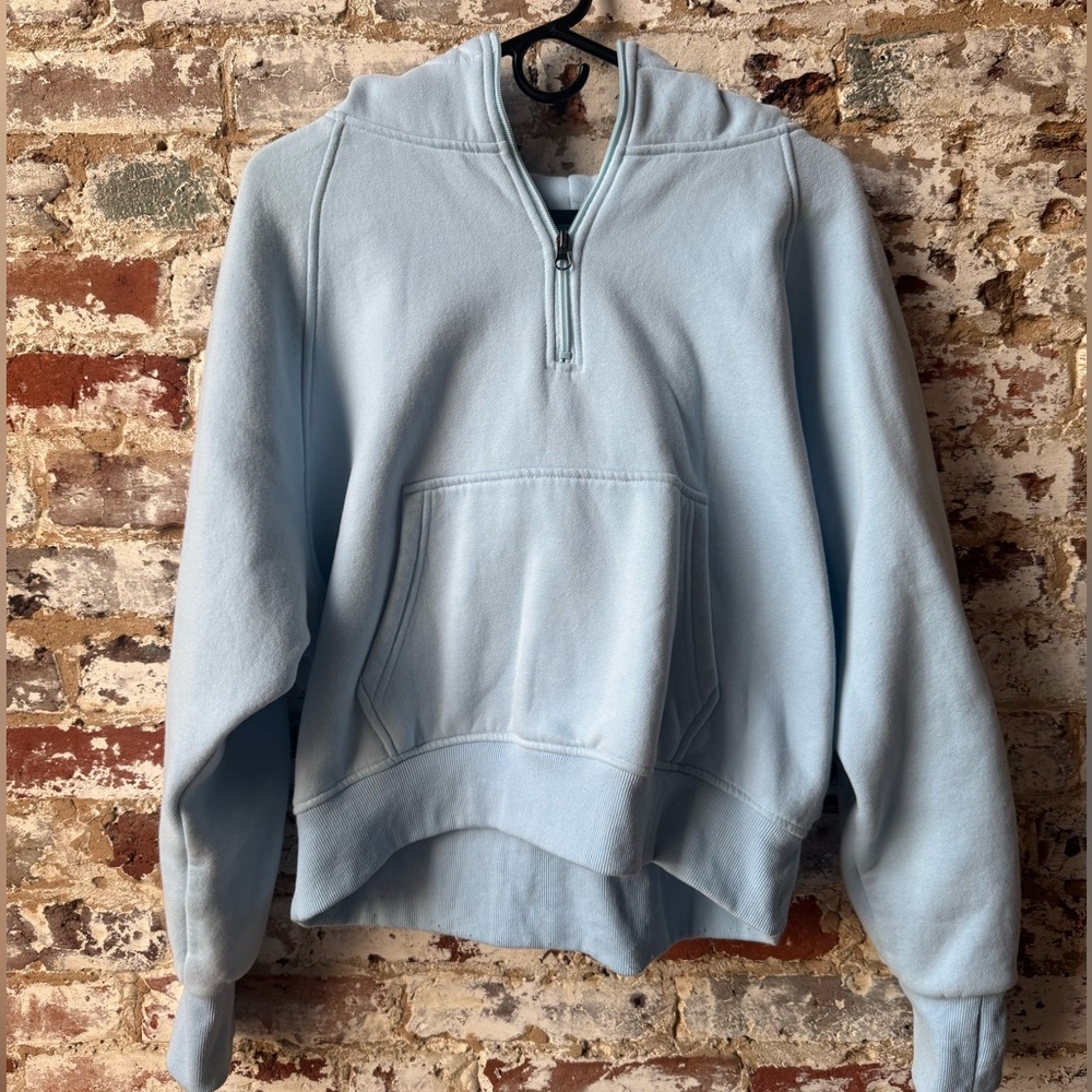 Light Blue Half-Zip Cropped Hoodie